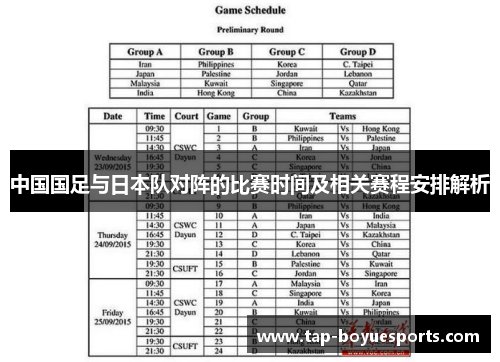 中国国足与日本队对阵的比赛时间及相关赛程安排解析